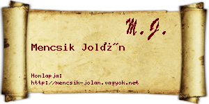 Mencsik Jolán névjegykártya